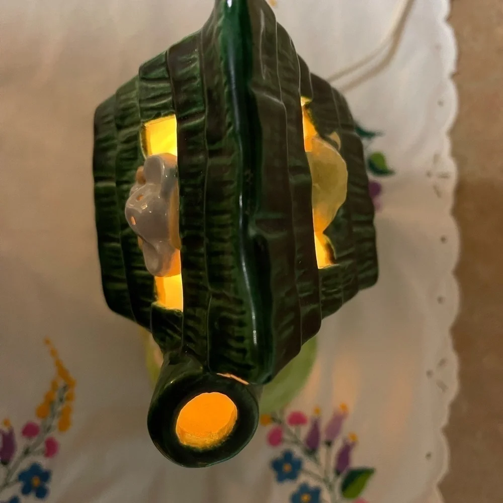 Vintage Boot Nursery Lamp Green Ceramic Works Old Woman Who Lives In A Shoe.
